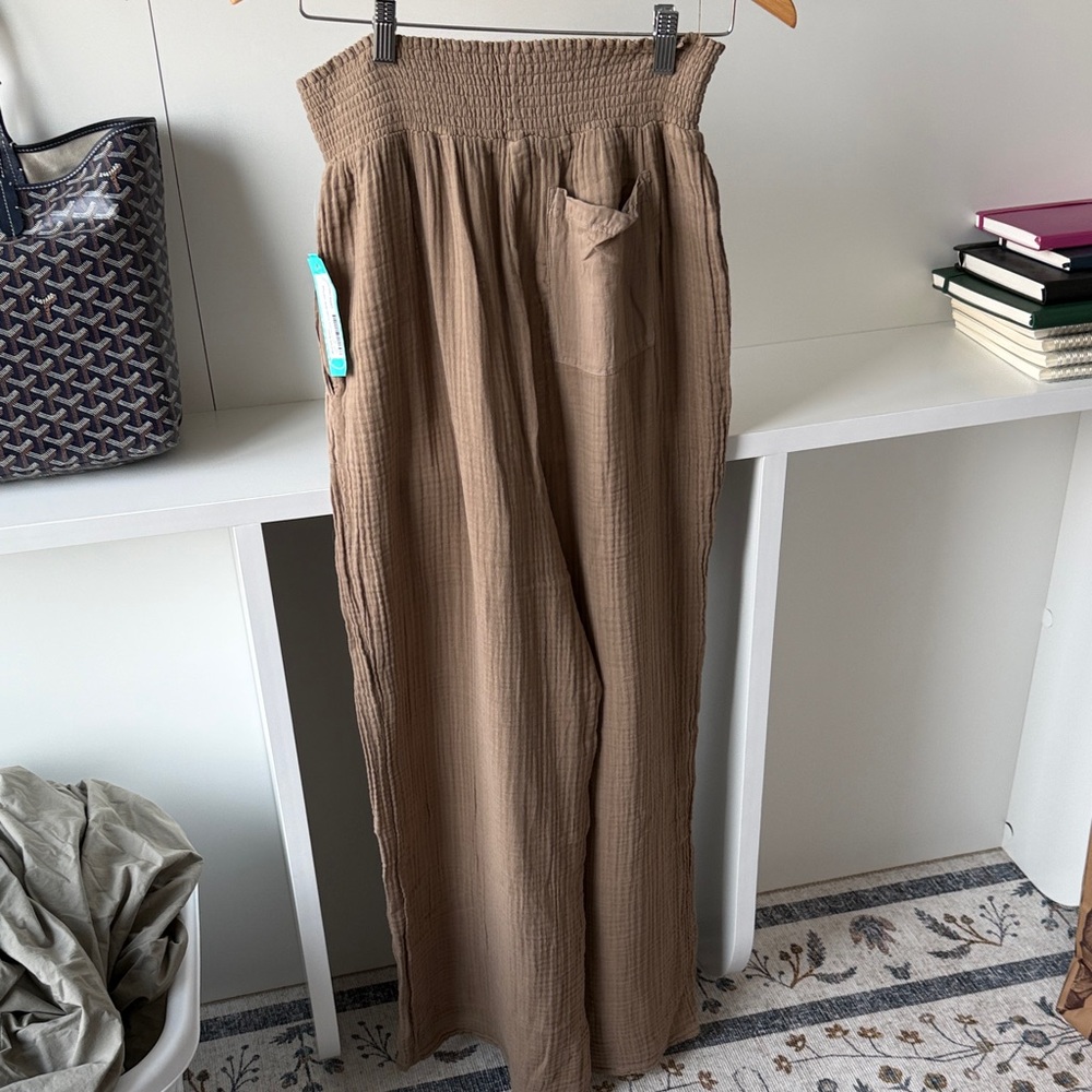 Michael Stars Wide Leg Smocked Waist Pants in Brown - Picture 4 of 4